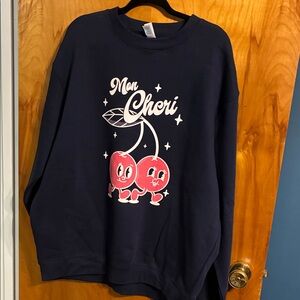Mon Cheri Navy Sweatshirt with Cherry Graphic